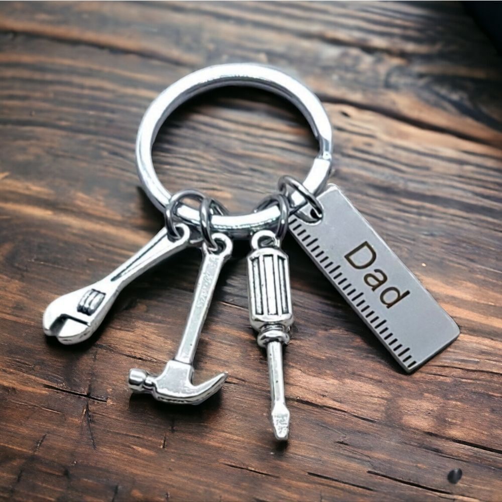 Handyman Tools Keychain Keyring Screwdriver Hammer Wrench Ruler Dad Gift